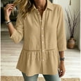 thumbnail image 7 of AKOEE Linen Button Up Shirts for Women with Lace Details 3/4 Sleeve Lapel Collar Loose Casual Summer Blouses (XL, Khaki), 7 of 7