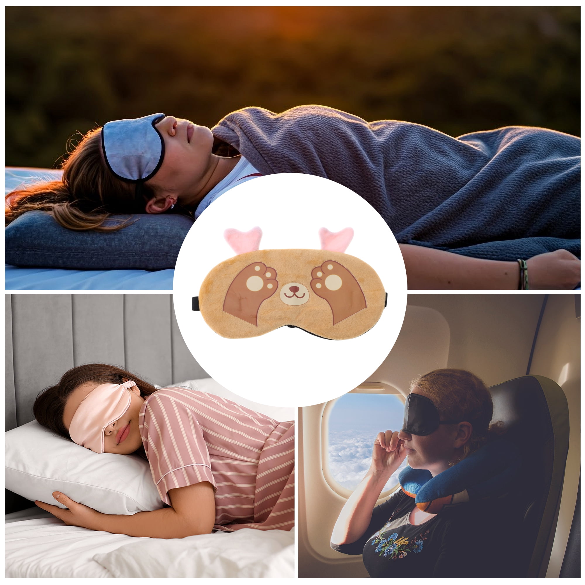 Unique Bargains Comfortable Adjustable Cartoon Cat Paw Eye Mask for Home Yellow