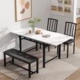 thumbnail image 2 of MIERES 4-Person Folding Kitchen Dining Table and Chair Set, 4-Person Dining Set, Marble-Look Dining Table, Extendable Dining Table Ideal for Small Spaces, White, 2 of 9