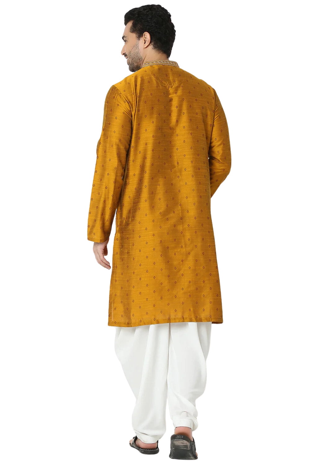 Sojanya Men's Pure Cotton Mustard Kurta - Embroidered Sequined Traditional Wear Since 1958
