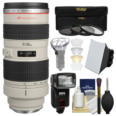 Canon EF 70-200mm f/2.8L USM Zoom Lens with Flash + Softbox + Diffuser + 3 Filters Kit for EOS 6D, 70D, 7D, 5DS, 5D Mark II III, Rebel T5, T5i, T6i, T6s, SL1