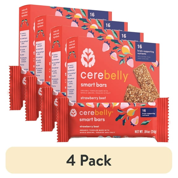 (4 pack) Cerebelly Organic Smart Bar, for Toddlers, Strawberry Beet, 5 Count