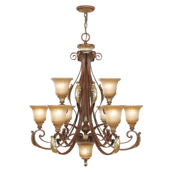 Livex Lighting Villa Verona Chandelier in Bronze with Aged Gold Leaf Multi-Color