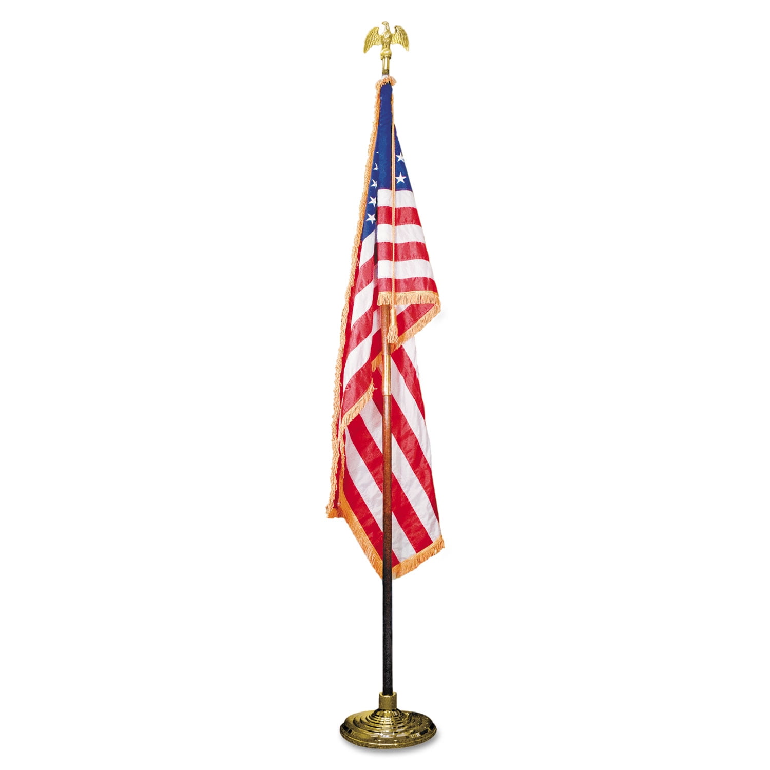 US USA American America w/ Gold Fringe Flag 4"x6" Desk Set Gold Base 