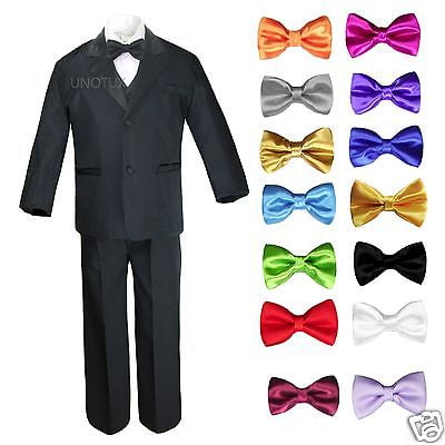 

6pc 13 Color Boy Black Formal Wedding Party Suits Tuxedo Set + Bow Tie All Sizes