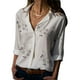 thumbnail image 1 of Qarigey Blusa de manga larga con solapa para mujer, blusa con patrón de solapa, estilo suelto, larga, para mujer Prendas para la parte del cuerpo blanco 3XL, 1 of 6