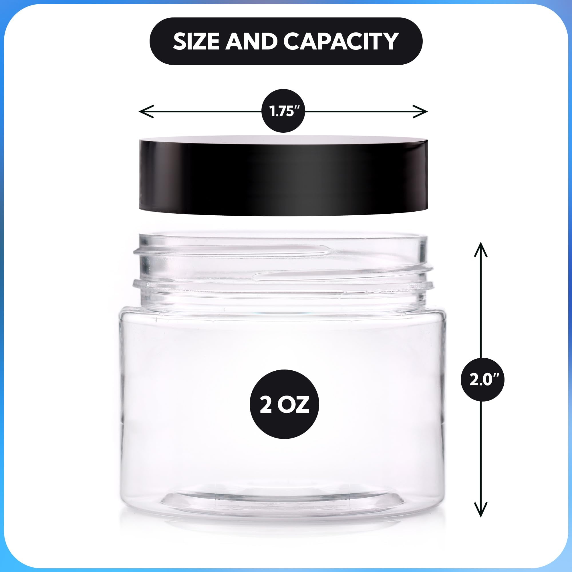 Cosmetic Plastic Jars with Lids and Liners - 2 oz Small Travel Jars - 12 Pack Clear Plastic Containers for Cream Makeup Lotion - Leak Proof