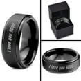 thumbnail image 4 of Tungsten I Love You 3000 Engraved Quote Band Ring 8mm Men Women Comfort Fit Black Step Bevel Edge Brushed Polished, 4 of 4
