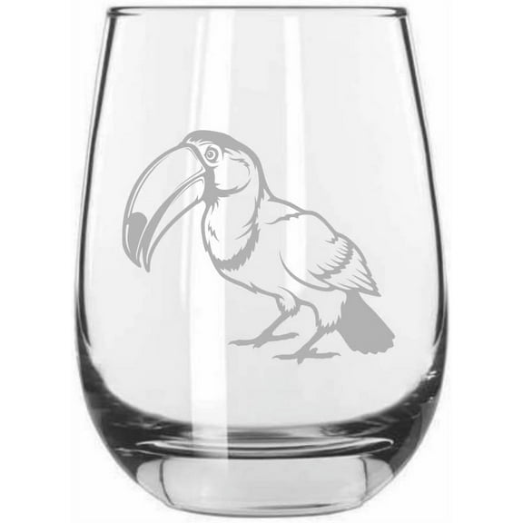 Tucan Body Zoo Animal Themed Etched 15.25oz Libbey Stemless Wine Glass