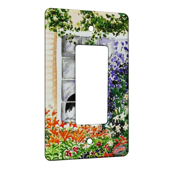 KuzmarK™ 1 Gang Rocker Wall Plate - Tuxedo Cat Watching the World Go By Cat Art by Denise Every