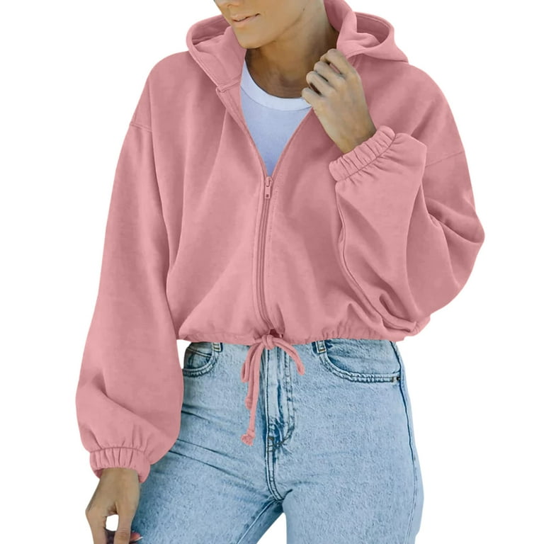 Daznico Jackets Sleeve Pullover Womens Hoodie Pullover Workout Pink Hooded XL for Zip Women Casual Long Up