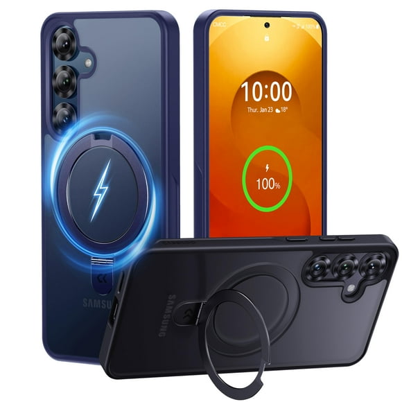 Funda de teléfono CASEKOO patentada con forma de anillo magnético con soporte para Samsung Galaxy S25 Plus, azul