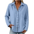 thumbnail image 5 of Yyeselk Women's Cotton Linen Snap Button Long Sleeve Shirt with Pocket Collared Relaxed Fit Lightweight Casual Tops Light Blue X-Large, 5 of 8