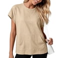thumbnail image 5 of GZWYHT Linen Tops for Women Short Sleeve Kangaroo Pocket T-Shirt Crewneck Sweatshirts Lightweight Casual Athletic Work Tee Beige L, 5 of 7