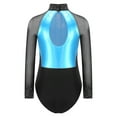 thumbnail image 3 of YiZYiF Kids Girls Long Sleeve Metallic Shiny Ballet Dance Leotard Gymnastics Figure Skating Bodysuit Light Blue 8, 3 of 7