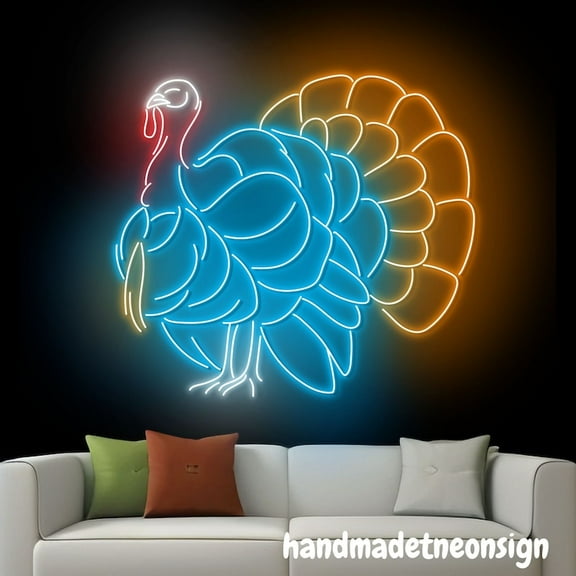 Handmadetneonsign Turkey Neon Sign, Thanksgiving Wall Art, Happy Thanksgiving Home Wall Decor 040650