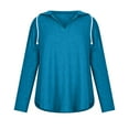 thumbnail image 4 of XFLWAM Fall Hoodies for Women Long Sleeve V Neck Sweatshirt Solid Color Drawstring Hooded Lightweight Pullover Tops Blue XL, 4 of 4