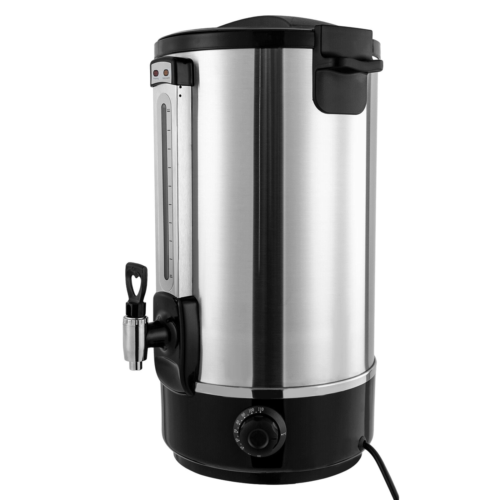 20L Commercial Electric Water Heater - 2200W Stainless Steel Hot Water Bucket with Faucet, 30-110°C Adjustable Temperature (Silver/Black)