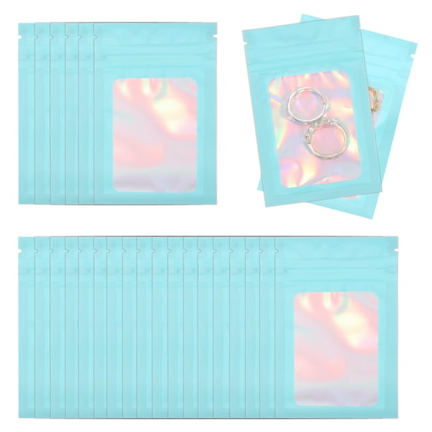 Bolsas para joyería anti-tarnish Uxcell, 100 piezas, bolsa de cierre de plástico para almacenamiento de anillos y aretes, azul láser, 3.94 x 2.36 pulgadas