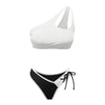 thumbnail image 4 of Afdoent Womens Bikini Sets Women's High Waist Bikini Two Piece Set Color Block One Shoulder Tie Bikini Push Up Swimsuit 2026 Retro Swimsuit, 4 of 5