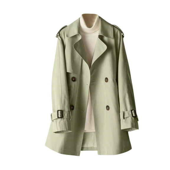 Arnsht Women's Plus Size Double Breasted Mid-Length Trench Coat Puff Sleeve Lapel Overcoat Windproof Classic Outerwear Green L