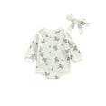 thumbnail image 3 of Qiylii Baby Girls Floral Romper Long Sleeve Round Neck Bodysuit + Headband, 3 of 6