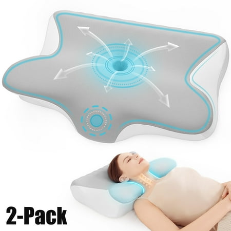 (2 pack) Restnature Cervical Pillow for Neck Memory Foam Side Back Stomach Sleeper Standard/Queen CPAP Bed Pillows, 1 Pack