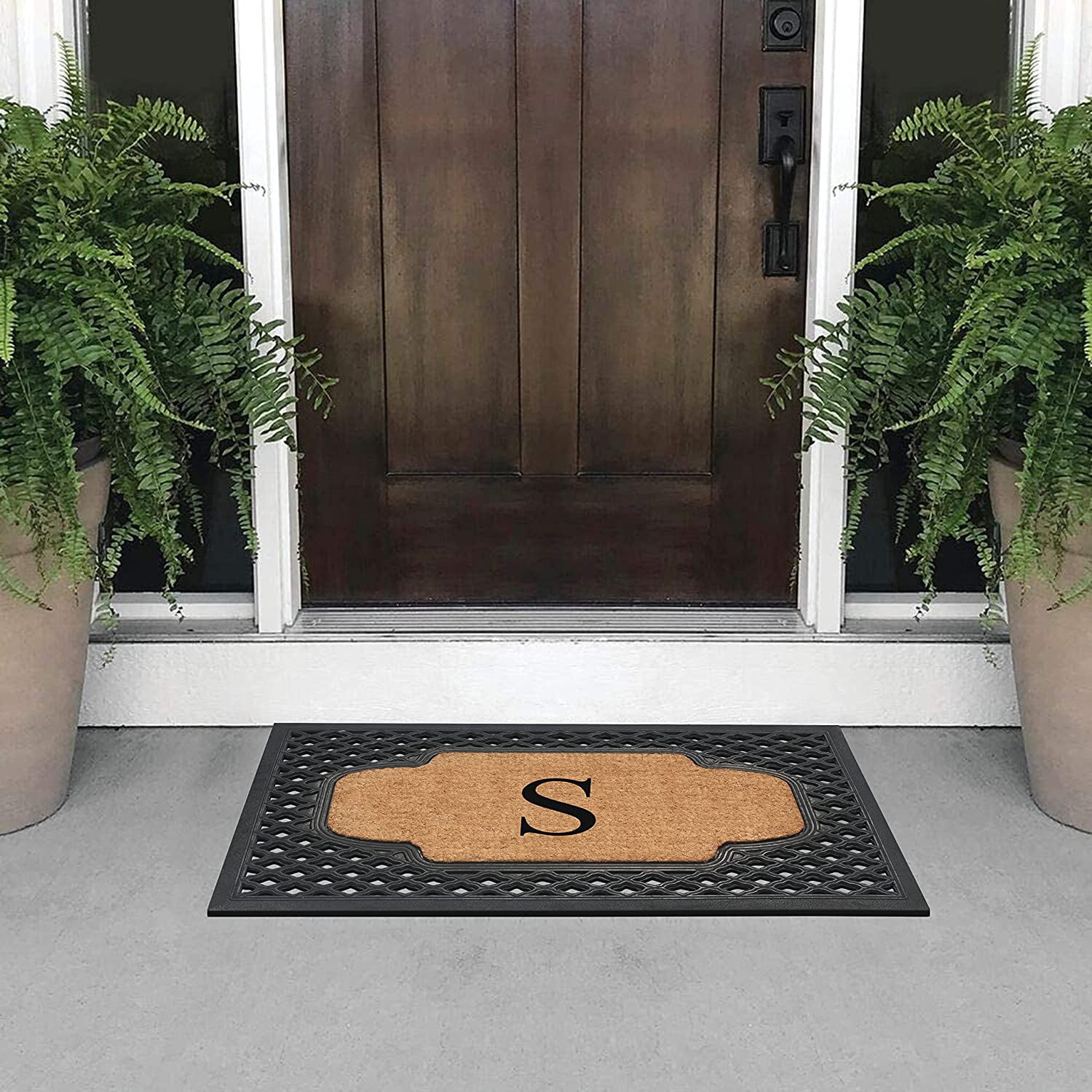 A1HC Natural Coir Monogrammed Door Mat For Front Door, 23x38, Anti-Shed Treated Durable for Outdoor Entrance, Heavy Duty, Low Profile Door Mat, Easy to Clean, Long Lasting, Front Porch Entry Rug