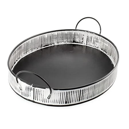 

Decorative Boho Serving Tray; Distressed White Over Black Metal Tray
