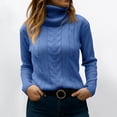 thumbnail image 2 of WTOBBY Women's Fashionable Solid Color High Neck Long Sleeved Sweater Pullover, Knitted Top for Elegant and Casual Outfits, Versatile and Warm,Royal Blue L, 2 of 6