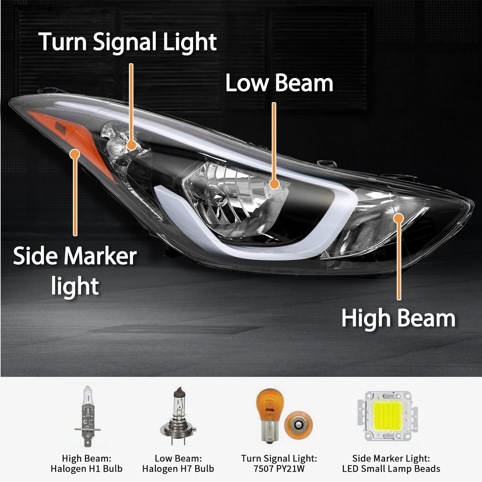 Sennachine Pair 2014 2015 2016 Hyundai Elantra Headlight Assembly Left & Right Side W/ Bulbs