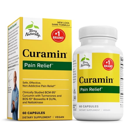 Terry Naturally Curamin - 60 Vegan Capsules - Non-Addictive Pain Relief Supplement With Curcumin From Turmeric, Boswellia & DLPA - Non-GMO, Gluten-Free - 20 Servings