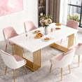 thumbnail image 3 of KIOOTTO 71 Inch Modern Executive Desk, White & Gold Dining Table for 6-8 People, Large Glam Computer Desk with Gold Metal Legs, Heavy Duty Office Workstation & Conference Table, 3 of 7