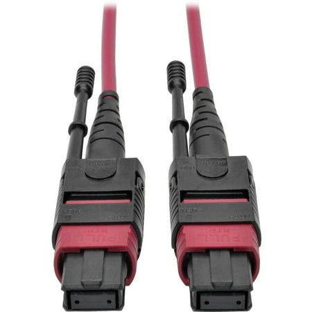 UPC: 0037332200297 | Tripp Lite MTP/MPO Multimode Patch Cable 12 Fiber 40 GbE 40GBASE-SR4 OM4 Plenum-Rated (F/F) Push/Pull Tab Magenta 5 m (16.4 ft.) (N845-05M-12-MG)