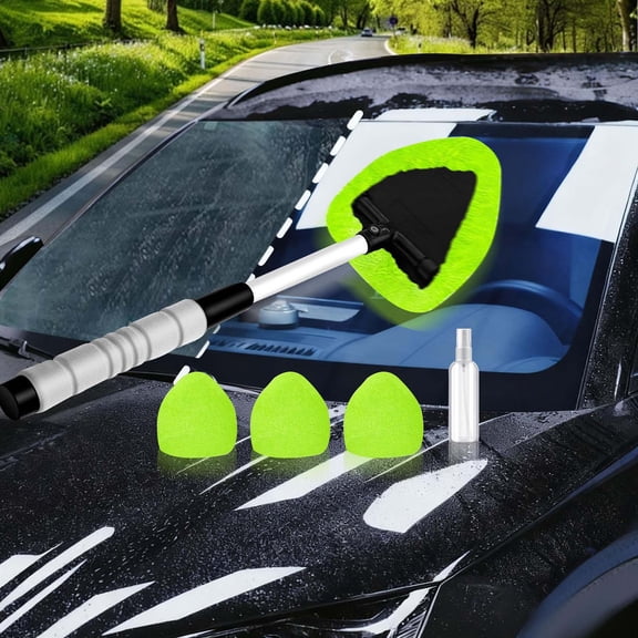 HYEASTR Windshield Cleaner Tool – Car Interior Window Cleaning Kit with Extendable Handle & 4 Microfiber Pads, Auto Wiper Inside Windshield Brush for Car & Home Windows