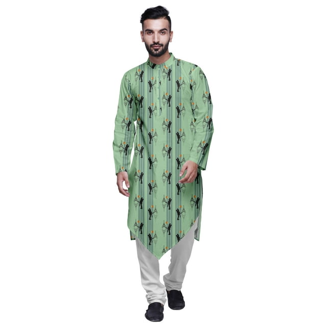 Atasi Kurta pour Homme en Coton Flex Imprimé Col Chinois Kurta Long pour Homme Chemise