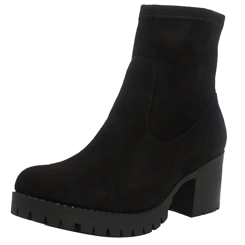 Soda Women's Faux Leather Chelsea Pull on ug Ankle Boots, Black, 6.5 M