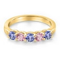 thumbnail image 3 of Gem Stone King 10K Yellow Gold Blue Tanzanite and Pink Lab Grown Diamond Wedding-Bands Ring for Women | 0.90 Cttw | Round 3.5MM | Gemstone December Birthstone | Size 6, 3 of 6