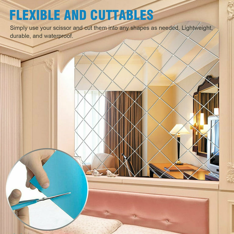 Flexible Mirror Sheets, Mirror Wall Stickers Non Glass Self Adhesive Mirror  Tiles Wall Sticky Mirror For Bathroom, Bedroom Dresser, Kitchen Walls