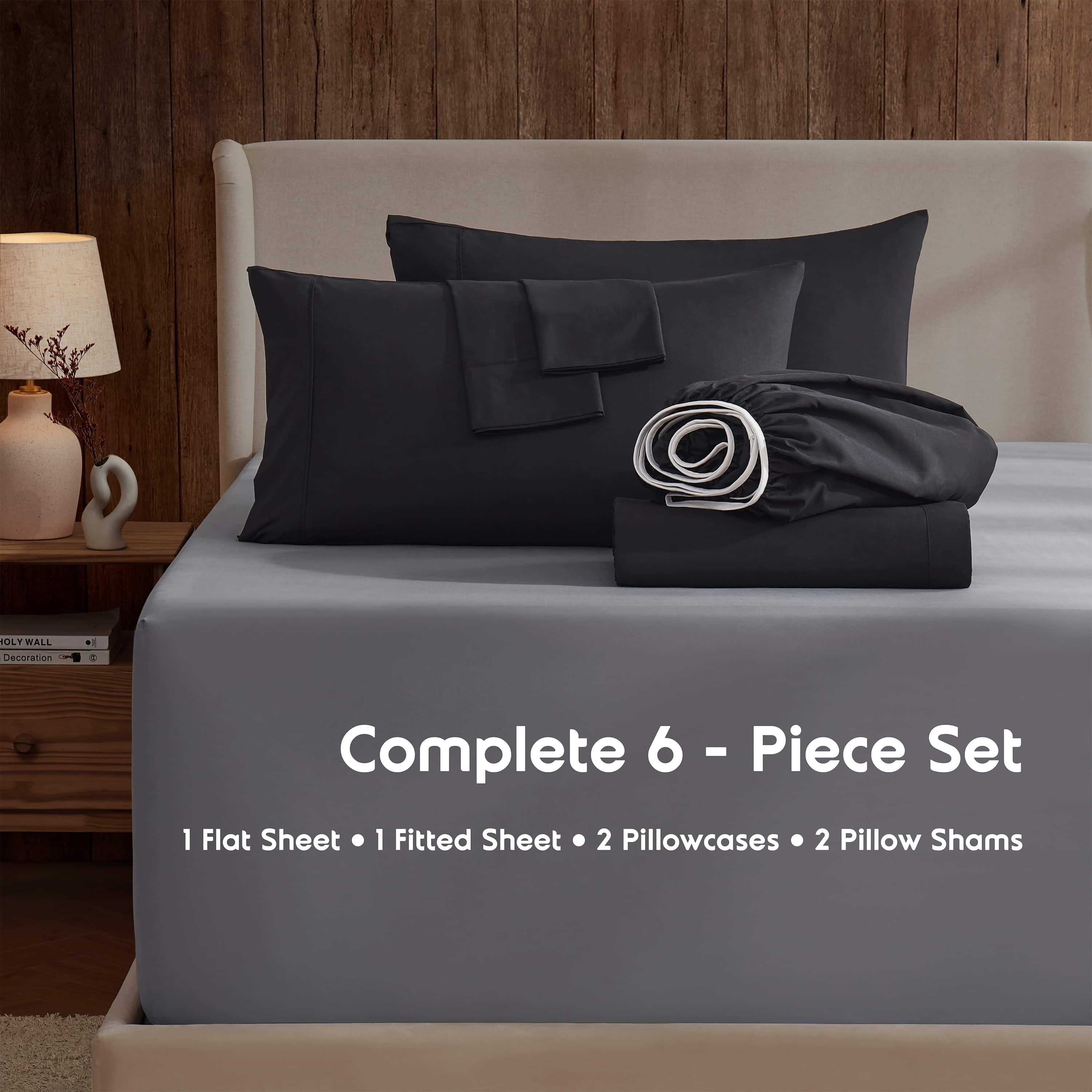 LammaLoe Extra Deep Pocket King Sheets set, Fits 18"-24" Mattress, 6 Piece Soft Microfiber Bed Sheet Sets, Black