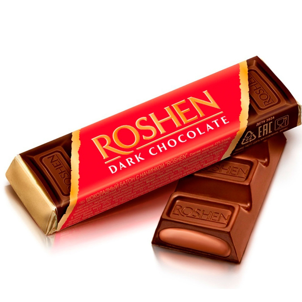Roshen Sweet Dark Chocolate Bar with Fondant Filling Pack of 30 (1.51 oz/43 grams)