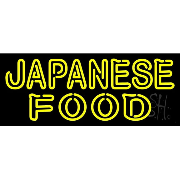 Yellow Japanese Food LED Neon Sign 10 x 24 - inches, Clear Edge Cut Acrylic Backing, with Dimmer - Bright and Premium built indoor LED Neon Sign for restaurant window and interior decor.