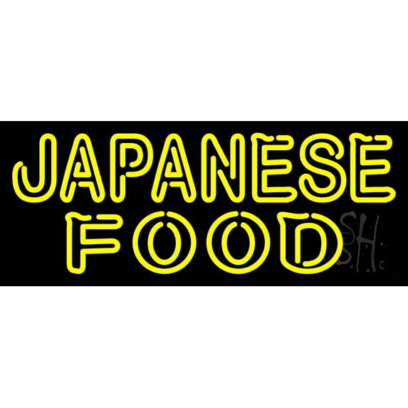 Yellow Japanese Food LED Neon Sign 13 x 32 - inches, Black Square Cut Acrylic Backing, with Dimmer - Bright and Premium built indoor LED Neon Sign for restaurant window and interior decor.