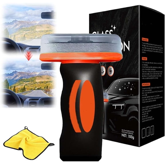 Q4 Glass Guard,Q4 Glass Cleaner,Glass Emulsion Oil Film Purification for Glass Surfaces,Automotive Oil Film Cleaning Brush,Car Windshield & Window Cleaner Tool for Improve Clarity (1Pc)