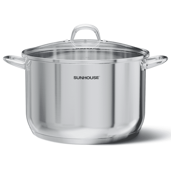 SUNHOUSE 16 Quart Stainless Steel Stock Pot - Heavy-Duty Induction Cooking Pot with Visible Lid for Pasta, Soup, Spaghetti - Nonstick Thick-Bottom Deep Stockpot for Canning, Boiling, and Simmering