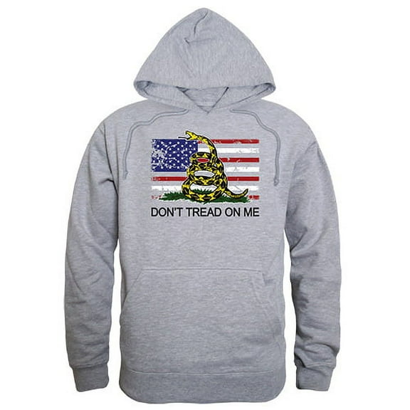 RapDom US Flag w/Gadsden Don't Tread On Me Graphic Mens Pullover Hoodie [Heather Grey - XL]