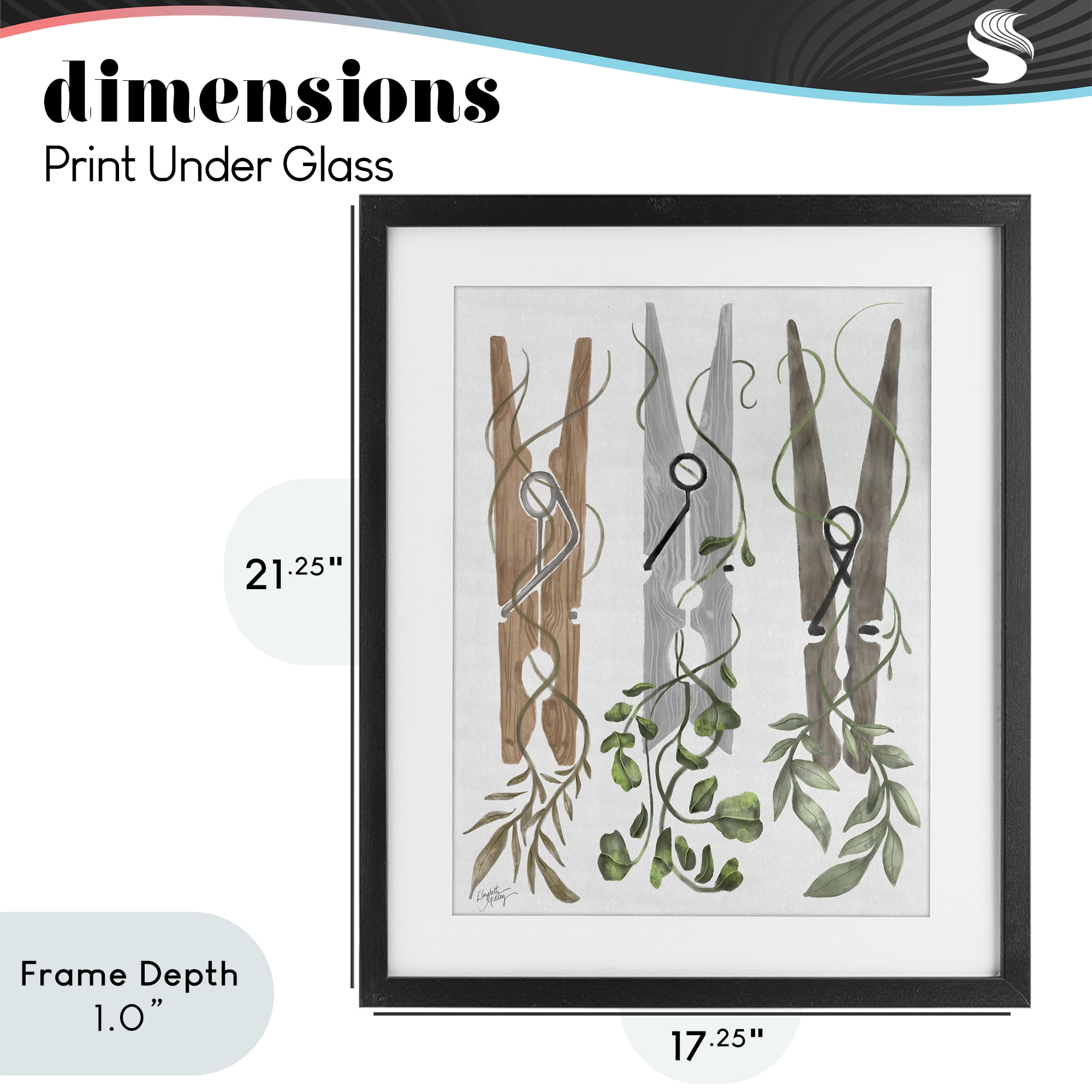 Stupell Industries Ivy Wrapped Clothespins Black Framed Print Under Glass, design by Elizabeth Medley