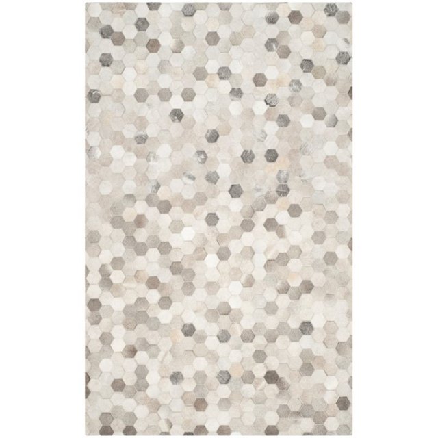 Safavieh Studio Leather Collection STL217A Handmade Ivory and Grey Leather Area Rug, 4 feet by 6 feet (4' x 6')
