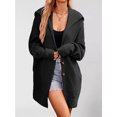 thumbnail image 6 of Women'S Solid Color Long-Sleeved Lapel Pocket Cardigan Three-Button Mid-Length Sweater Coat Black XL, 6 of 8