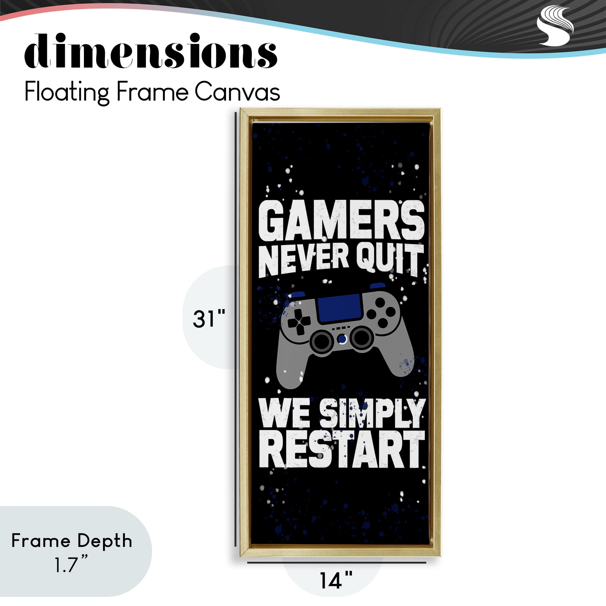 Stupell Industries Never Quit Simply Restart Gold Framed Floater Canvas Wall Art, design by Kim Allen